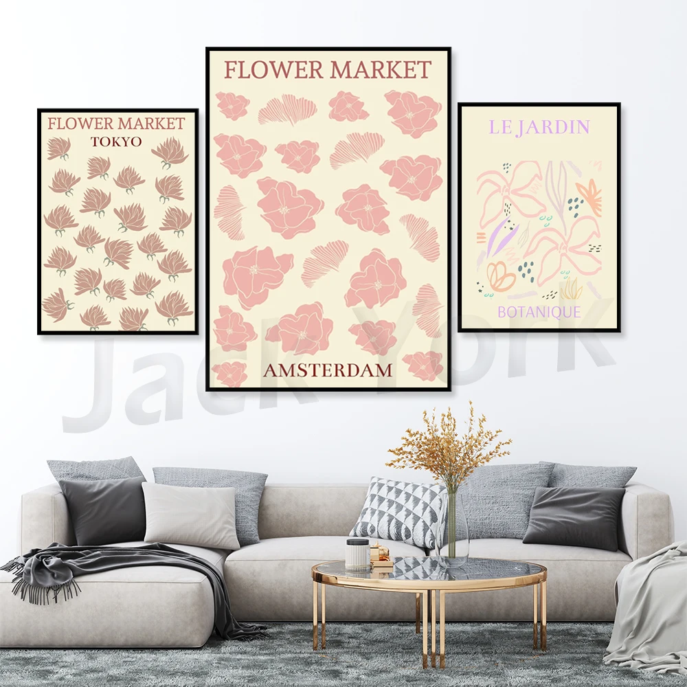 Ispis s tržnice cvijeća, plakat s tržnice cvijeća u Amsterdamu, print, u pastelnim bojama, zidna slika u ružičastim bojama, digitalno preuzimanje